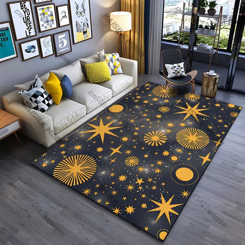 Golden stars in night sky carpet Yoga living room room decor children's crawling mat doormat area rug games mat