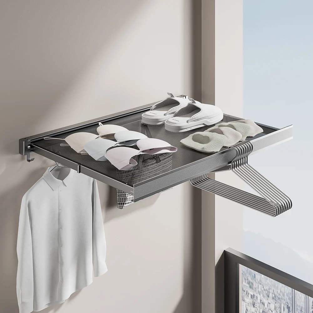 Foldable Wall Shelves Organizer Retractable Laundry Drying Rack Space-Saving Storage for Bathroom Balcony Gap Shelf Home
