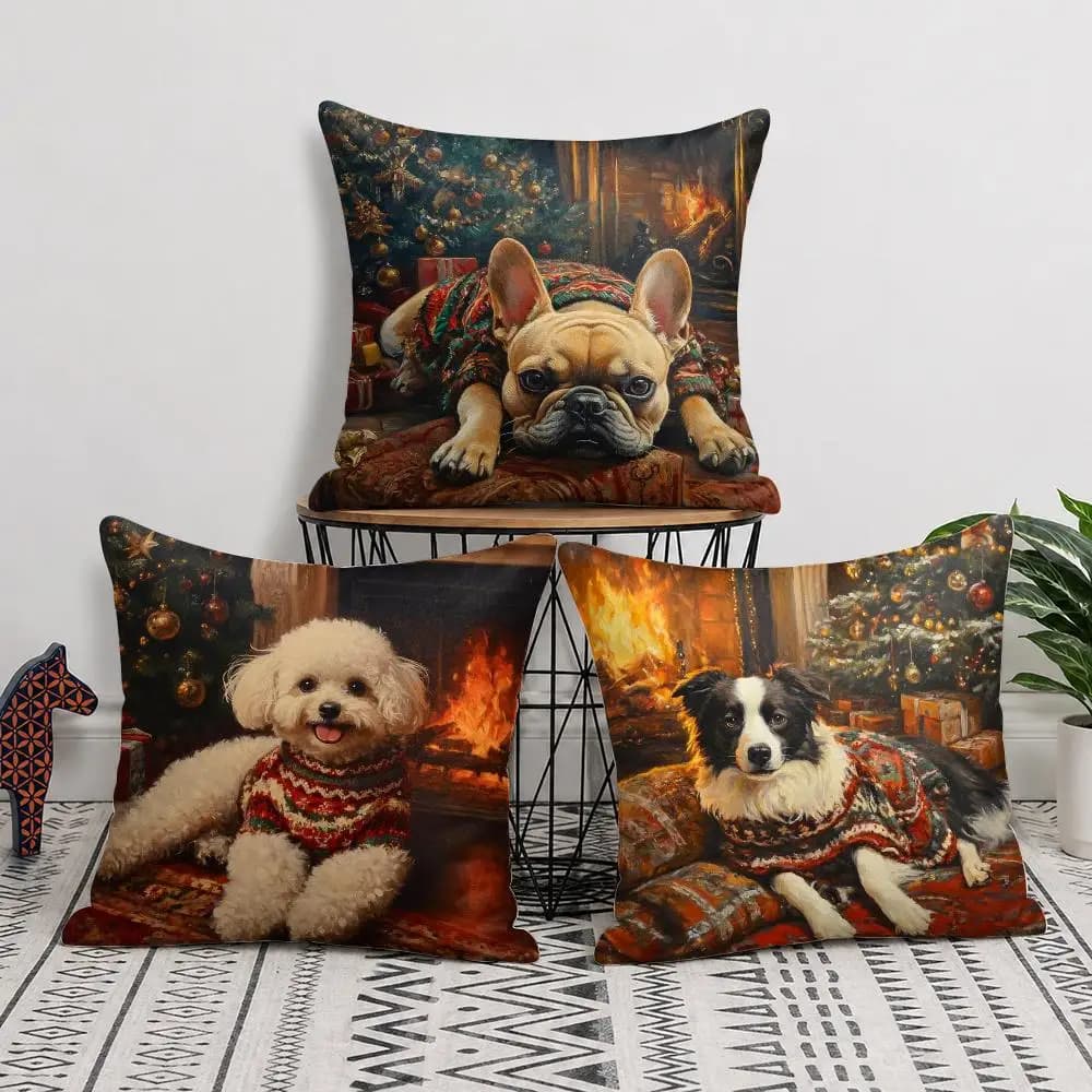 Christmas Animals Cushion Cover Short Plush Soft Double-Sided Printing Pillow Case Cozy Sofa Bedroom Home Decor Gift