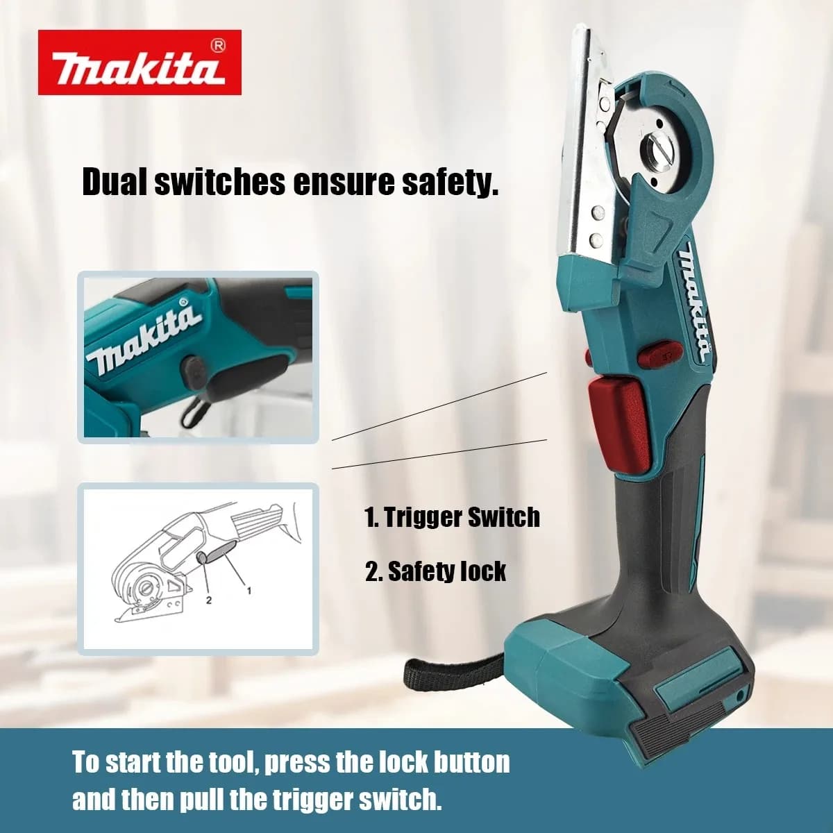 Makita CP100D Taglierina per Tappeti Portatile Senza Fili, Utensile Multifunzione con Lama Rotonda per Taglio Tessuti, Batteria Non Inclusa