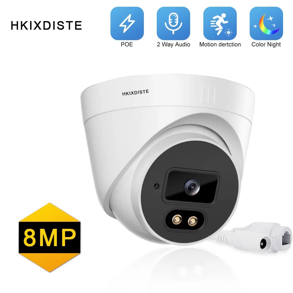 Telecamera dome IP a colori con visione destra 4K POE per interni domestici Telecamera di sorveglianza di sicurezza CCTV da 8 MP Telecamera IP audio bidirezionale