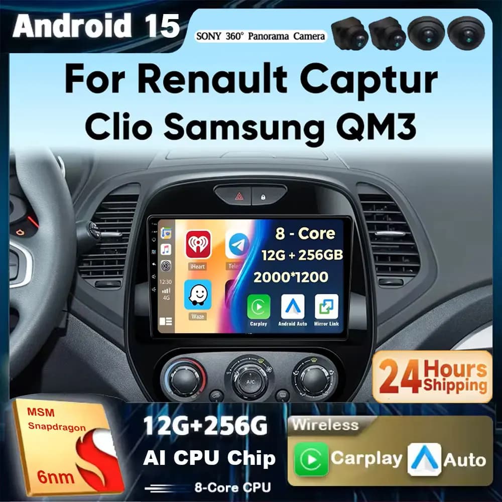 Android 15 Car Radio For Renault Captur Clio Samsung QM3 2014 2015 2016 2017 2018 Wireless Carplay Auto Car Multimedia 2 DIN