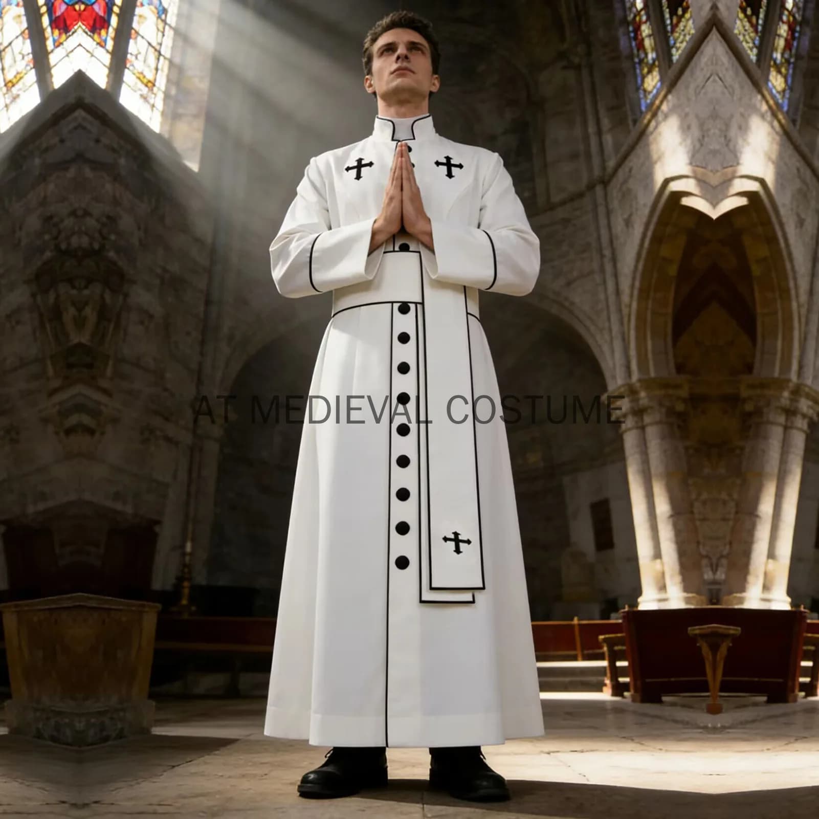 Medieval Clergy Cassock costumes Men's priest Cosplay Halloween Catholic Church Religious Soutane Pastor Mass Missionary Robe