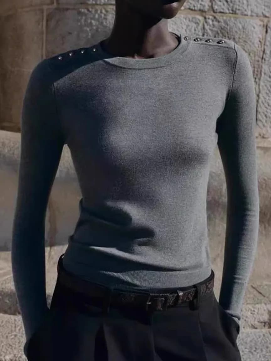 Mat Sle Maglione lavorato a maglia rotondo Ne Button Versatile ago piatto Basic Autunno Inverno Nuovo arrivo Faion Soft da donna