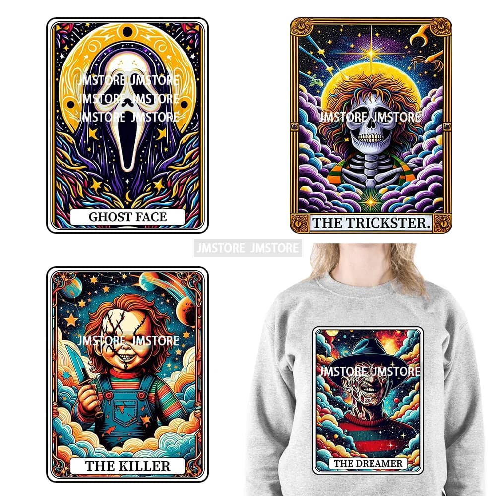 Nuovo Halloween Trickster Killer personaggi spaventosi tarocchi loghi termici DTF Iron On Heat Press Transfers Stickers For Clothes