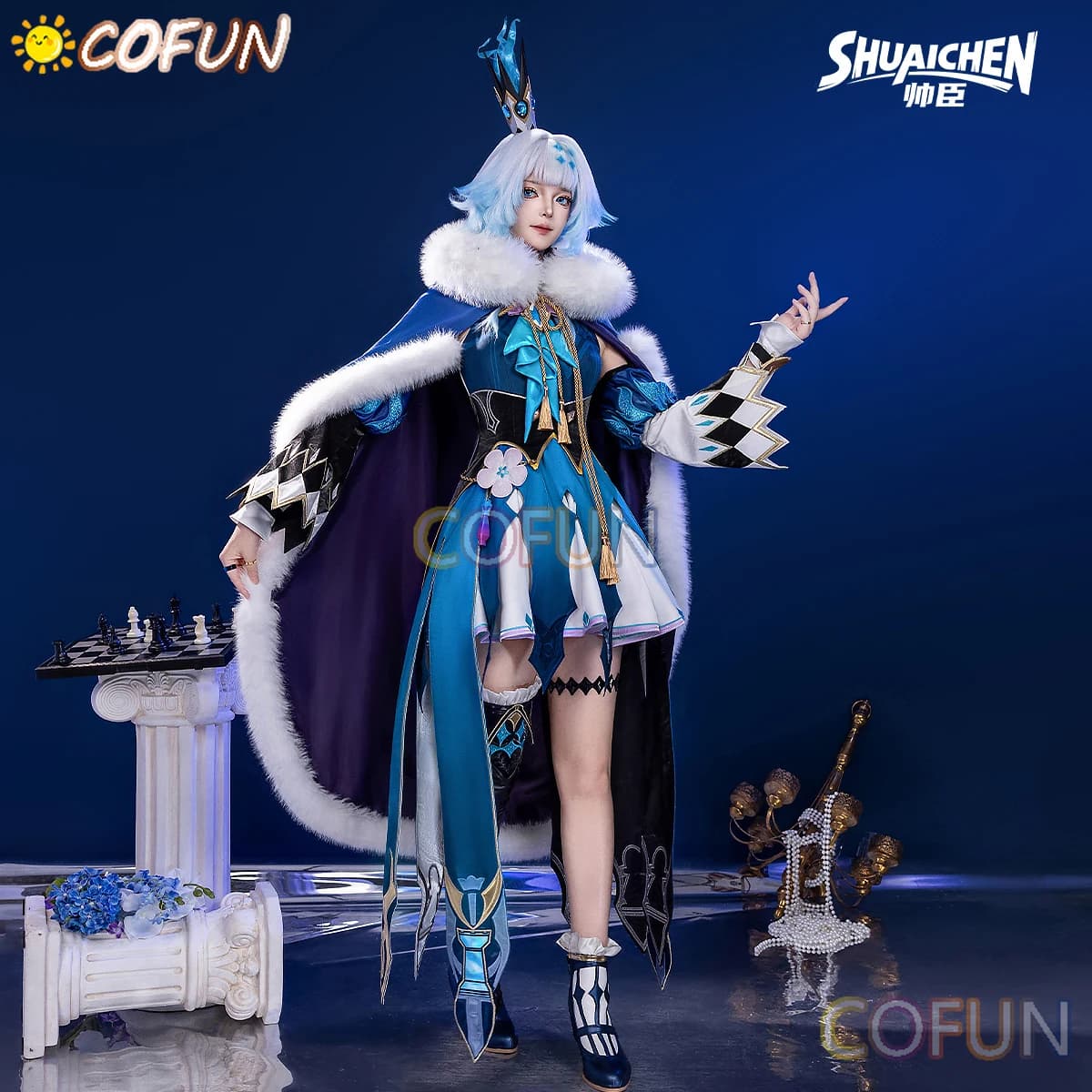 COFUN Honkai Star Rail Cerydra Women Cosplay Costume Exquisite Dress with Blue Wing Mantle Dress Hallowen Party Play role U