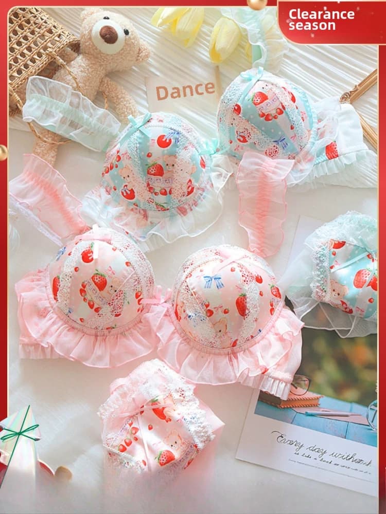 MOYISU (Pure Want Wind) Princess Lolita ~ Set of soft and cute push-up bra with cute bear and small tits without firm