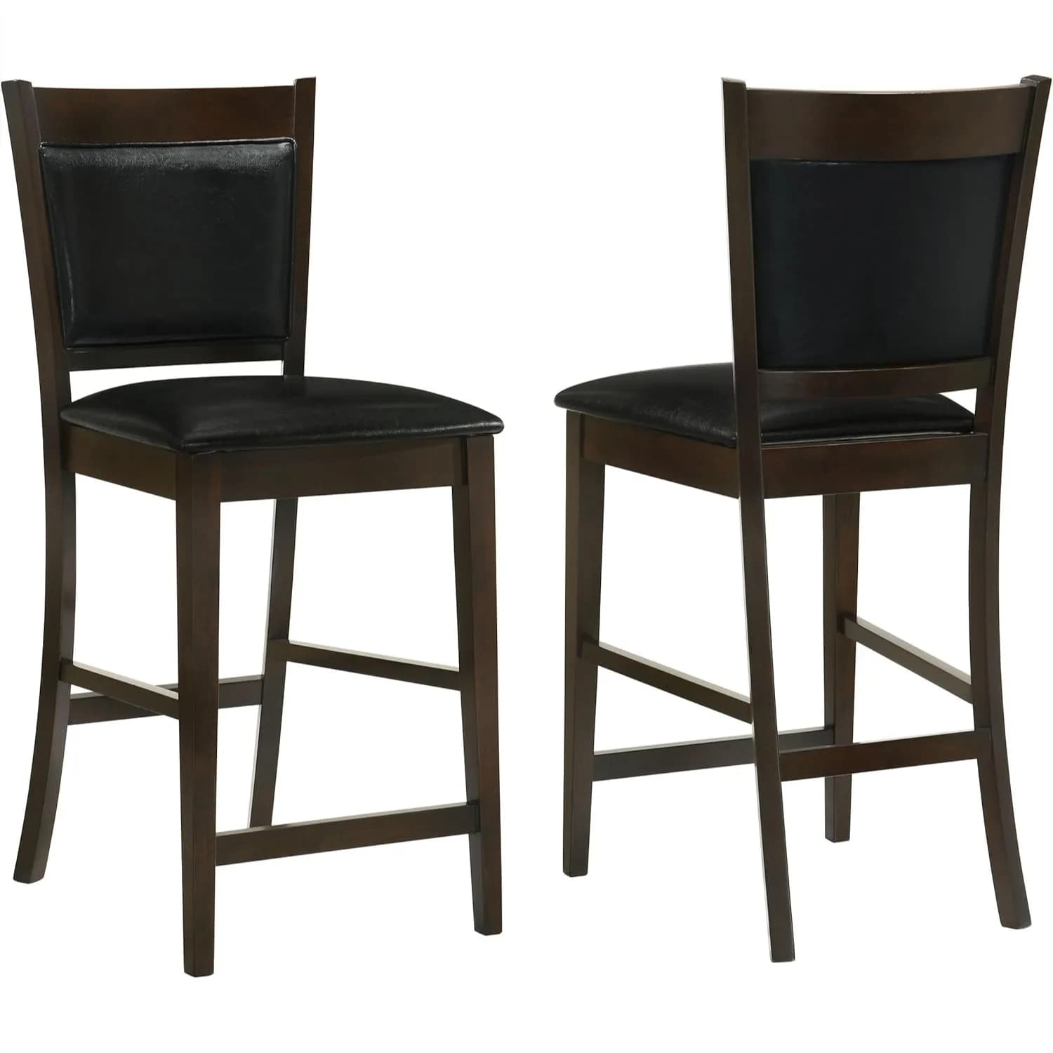Set di 2 sedie da bancone, sedie da pranzo in legno imbottite con poggiapiedi, seduta e schienale imbottiti, nero ed espresso
