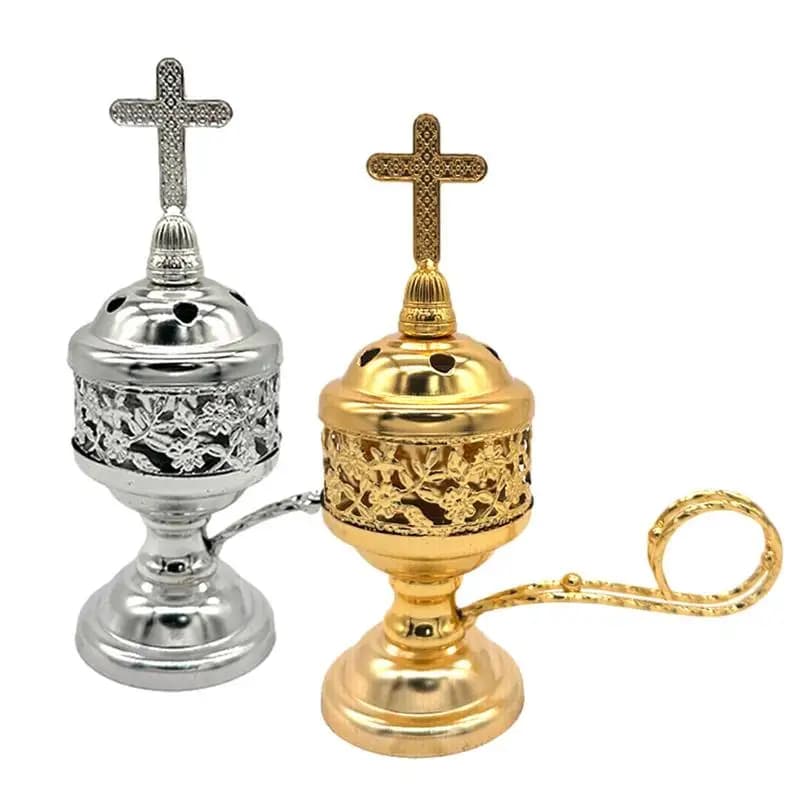 Bruciatore di incenso per bruciatore di incenso a croce decorativo in metallo da chiesa per aromaterapia decorativa da tavolo piccola per incenso sbavato