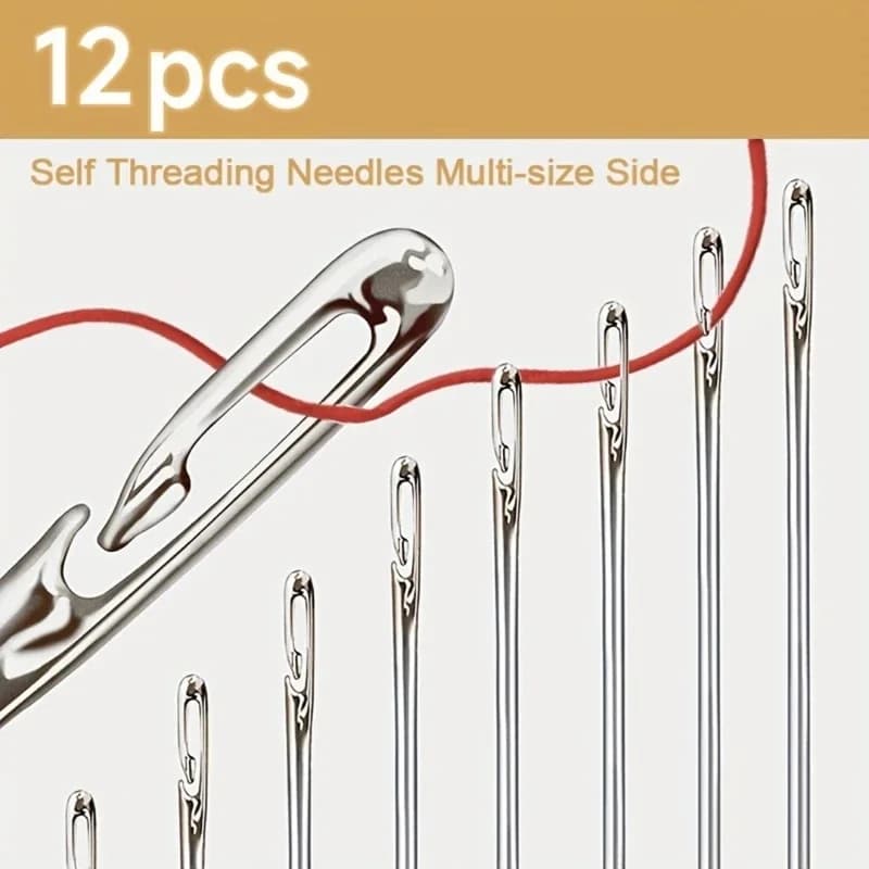 12pcs/set Stainless Steel Sewing Needles - Easy Thread, Side Hole, Hand Stitching Pins for Seniors, DIY Crafts
