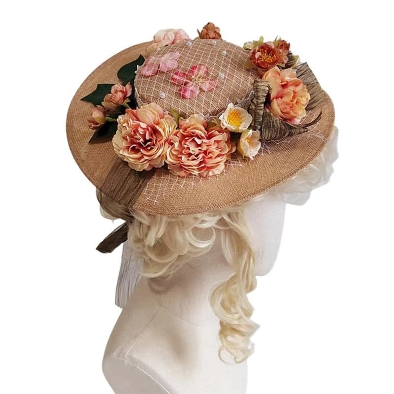 Cappello piatto con decorazioni floreali estive Cappello da donna con decorazioni floreali per le vacanze Cappello da spiaggia Semplice pieghevole da viaggio per cappello da sole Protezione solare UV per S