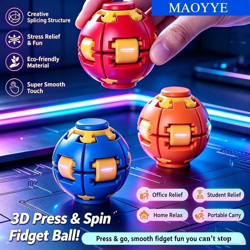 Transformable 3D Printed Gear Stress Relief Ball, Self-Rotating Fidget Spinner, Relieves Stress and Anxiety, Portable Pocket Des