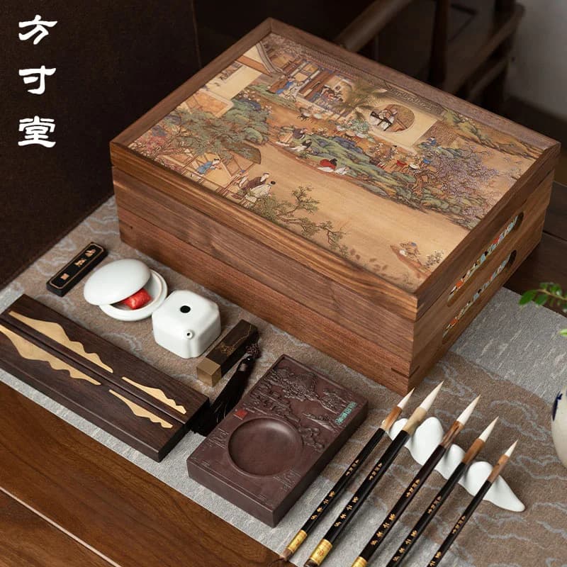 Study four treasures set boutique brush end inkstone pen ink paper inkstone inkstone calligraphy special pen holder gift box pra