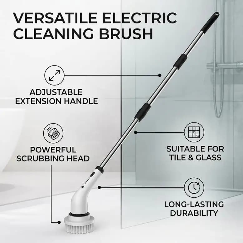 Spazzola Elettrica per Pulizia con Manico Estensibile Adatta per Bagni, Toilette, Pavimenti e Cucine