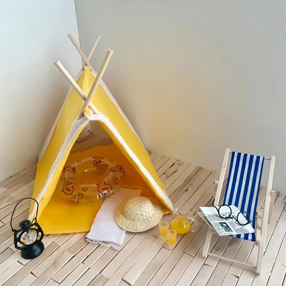 Tenda in miniatura per casa delle bambole Set di figurine per tenda da campeggio in miniatura per casa delle bambole Modello realistico in scala 1/6 con campeggio estivo
