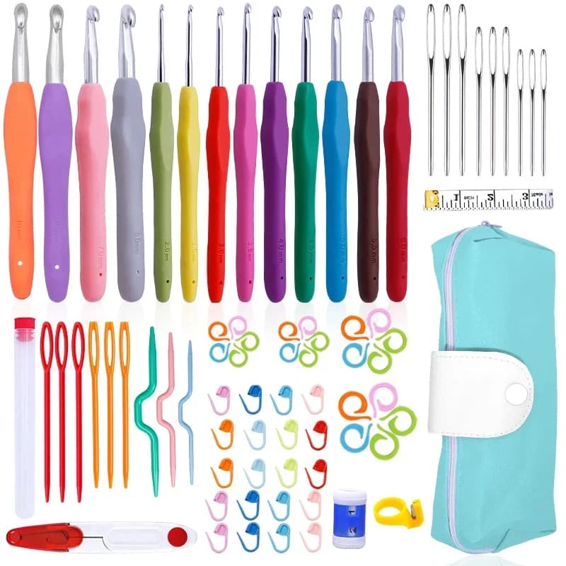 BUDDUR Kit ferri da maglia all'uncinetto con custodia e ago smussato in acciaio con occhi grandi per tessitura di tessuti Set artigianale fatto a mano fai-da-te