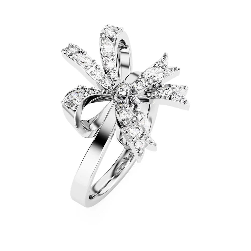 Anello in Argento con Fiocco e Cristalli, Collezione Romantica Senza Tempo