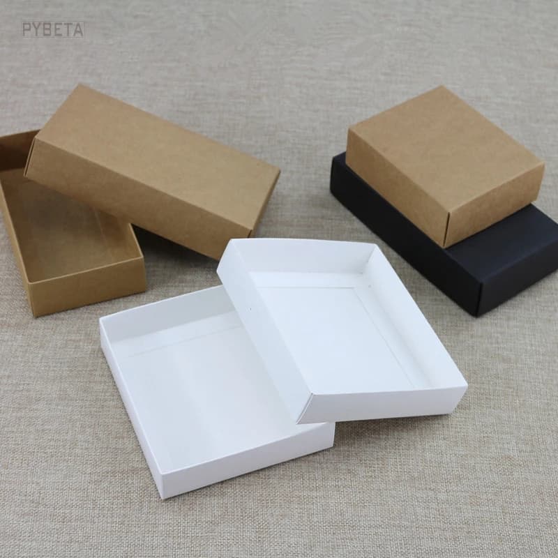 Lid Tray Type Retro Kraft Paper Cover Box Blank White Black Wallet packaging box for handkerchief silk scarves accessory gift