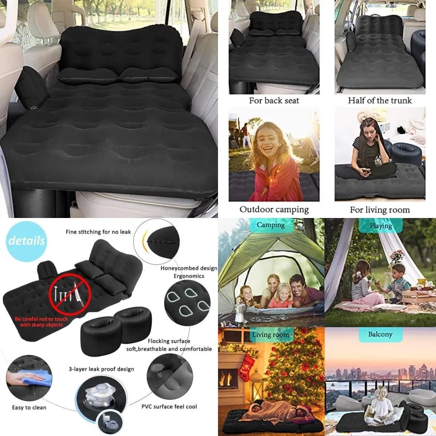 Materasso Gonfiabile per Auto - Letto da Viaggio Rinforzato con Pompa ad Aria e 2 Cuscini per Auto, Tenda, SUV, Berlina