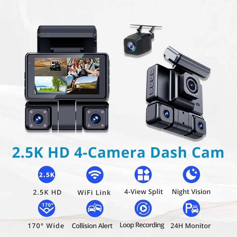 Brand new 2026 Dashcam with 4 Objectives 2.5K+1K*3, Digital Video Recorder for Cars with WiFi and APP, DashCam with 3 Inch IPS Display, Ultra HD Auto Cameras