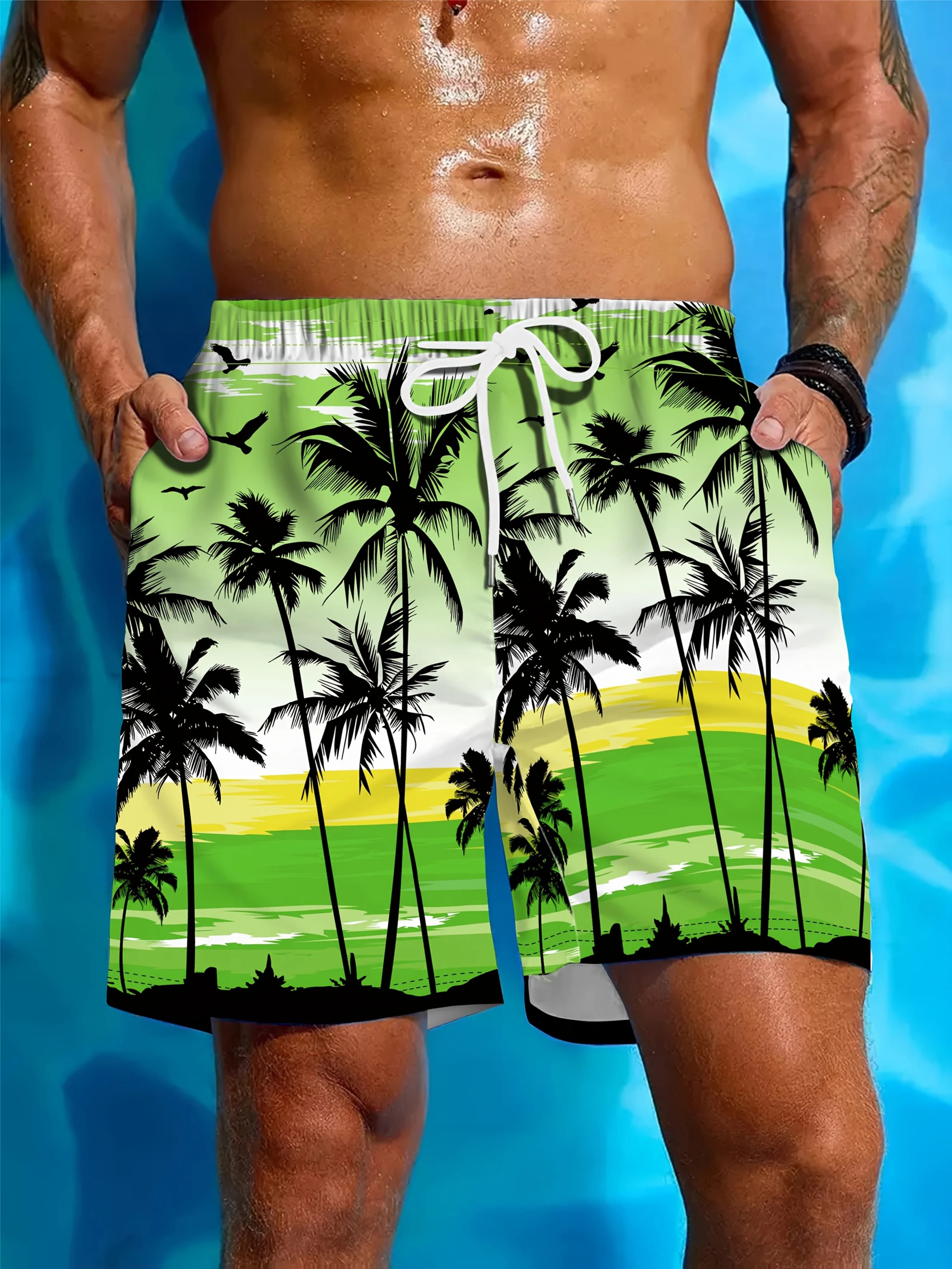 Men's Beach Shorts Quick Dry 3D Print Coconut Tree Graphic Swimming Shorts For Summer Women Men Kids Casual Sport Board Shorts