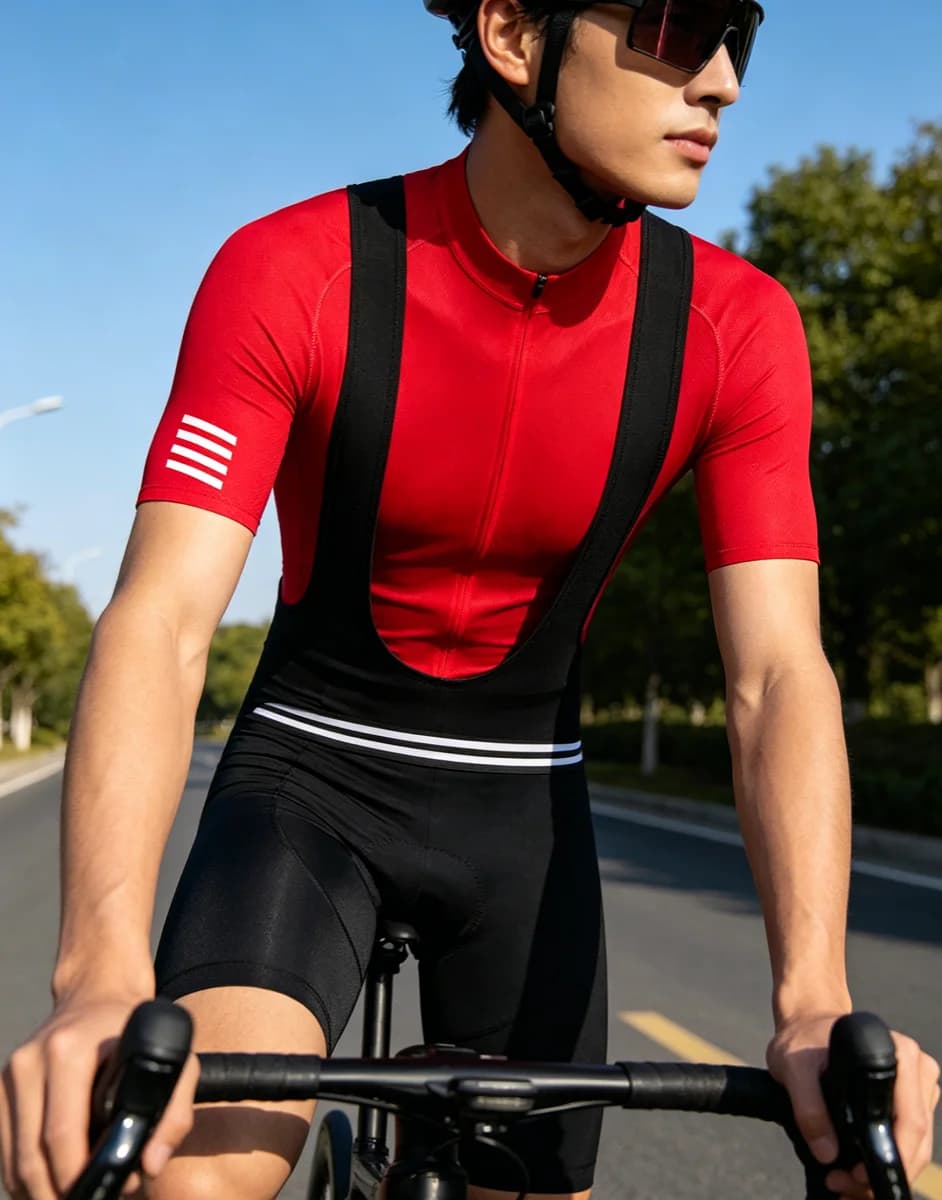 Nuovo Completo Estivo da Ciclismo per Uomo, Maglia a Maniche Corte e Pantaloncini con Bretelle, Abbigliamento da Triathlon, Uniforme da Bici