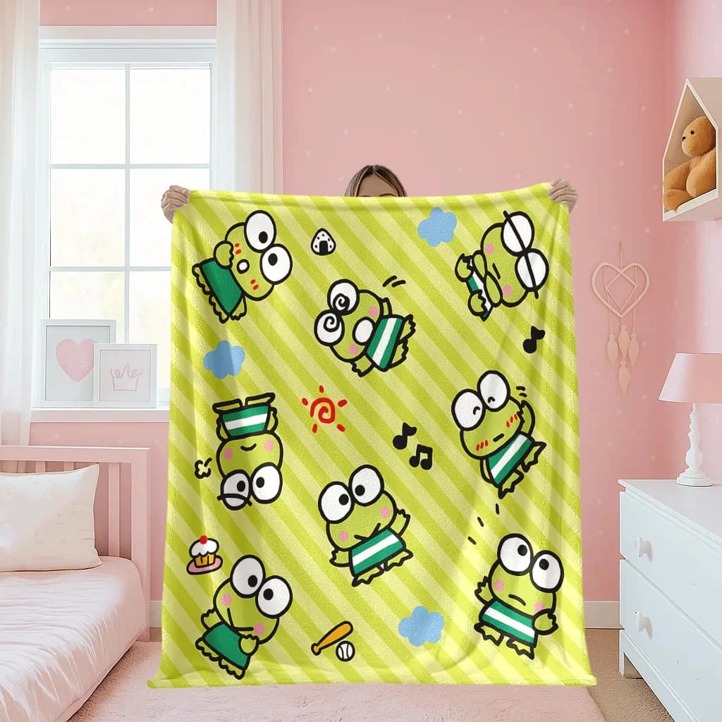 Coperta in flanella Keroppi Frog, stampa 2D, singola, carina, morbida, calda e confortevole, per letto, casa, camera da letto, soggiorno, cameretta dei bambini
