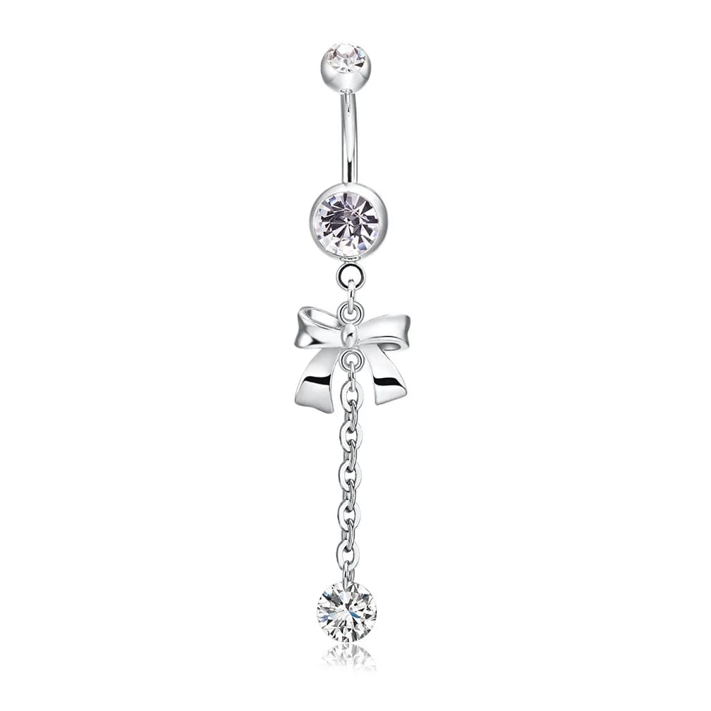 925 Silver Sterling Belly Button Clear Diamond Bezel Piercing Internally Threaded Navel Ring Body Jewelry