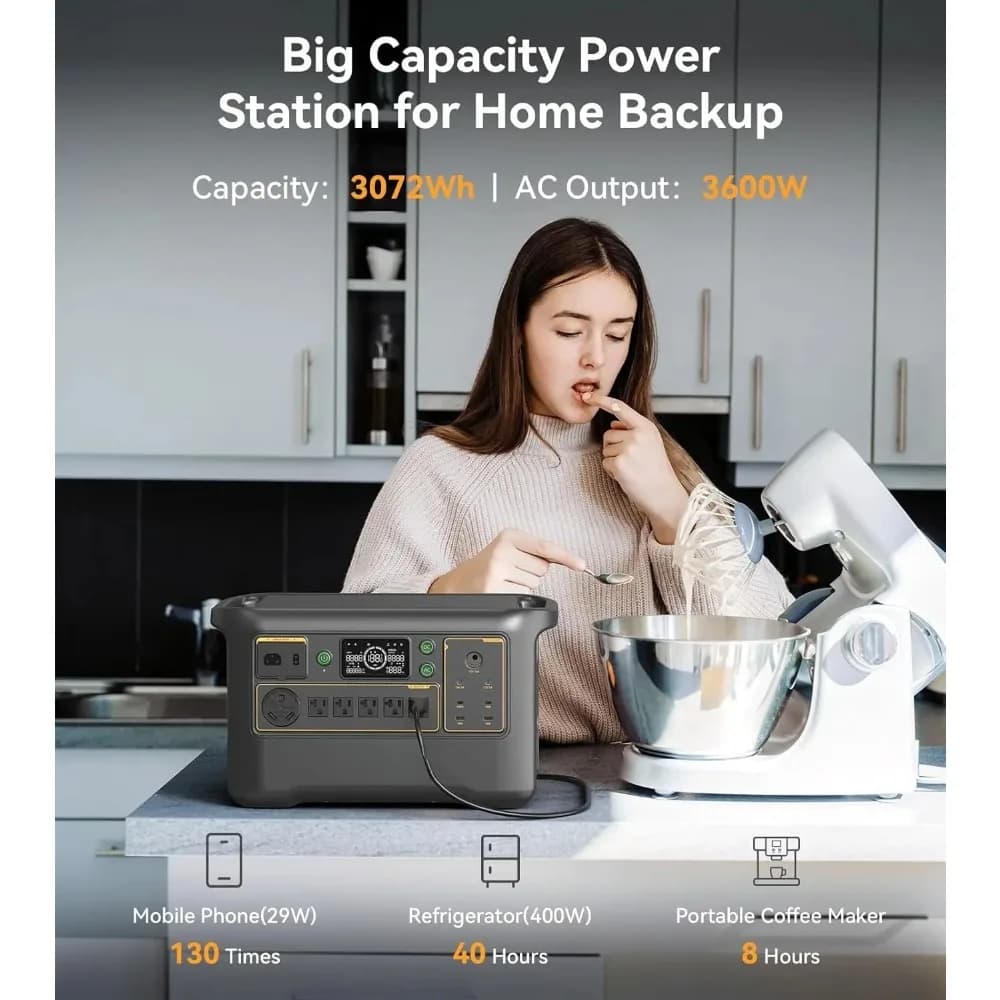 Custom F3000LFP Solar Generator, 3072Wh Capacity, 3600W LiFePO4 Battery, Fast Charging Portable Home Power Backup
