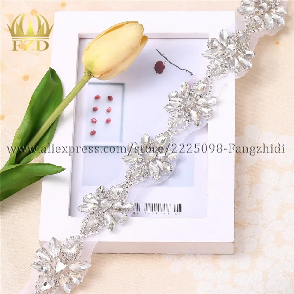FZD 1 Yadr Trasparente Strass Nastro Artiglio Cintura Cintura Cucire Cristalli di Perle Taglio Vendita al dettaglio Hot Fix Motivo Appliques per Abito da Sposa