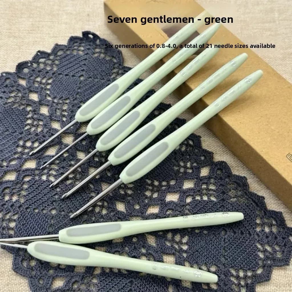 Seven Needles Square Sixth Generation ABS Plastic Handle Seven Gentlemen Green Crochet