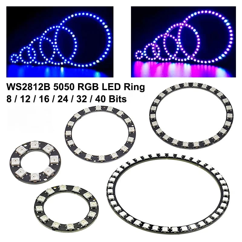 1 Piece SMD5050 RGB Pixel WS2812 Smart LED Ring 8/12/16/24/32/40 Lamp Beads DC5V Power Supply Built-in WS2812B IC Black