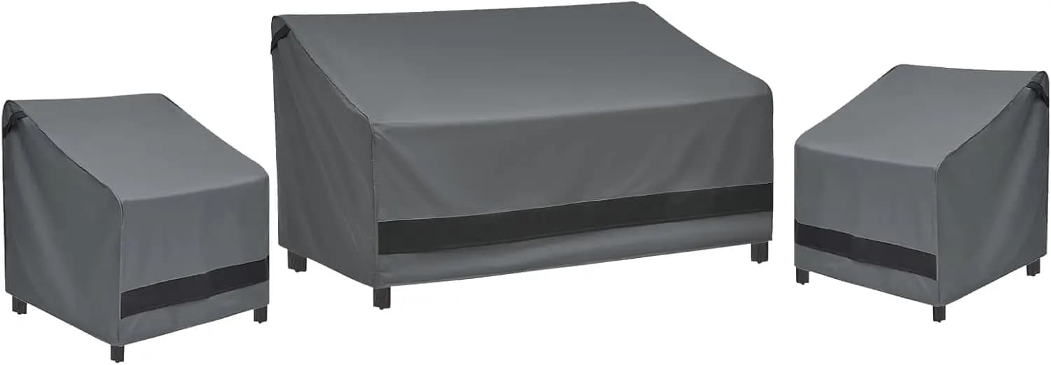 Set of 3 Sofa Covers and Chairs for Outdoor, Waterproof and 600D Resistant, Terrace and Garden Protection (Grigio)