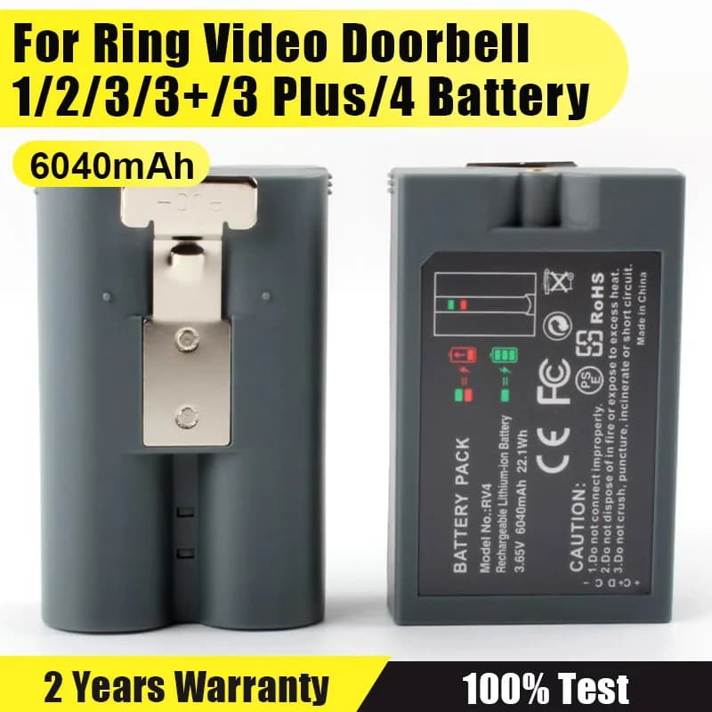 6040mAh RV4 Nuova batteria per Ring Video Doorbell 2/3/4, Ring Stick Up Cam Solar Sostituisci V4, Campanello 3 Plus, Spotlight Cam Sostituisci