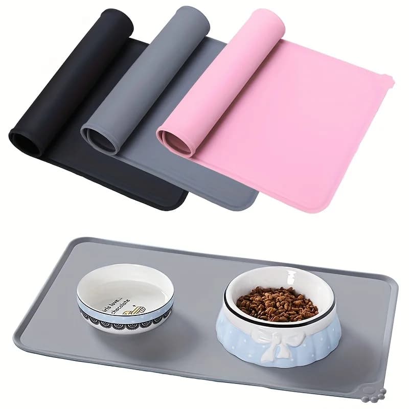 2 Pezzi Tappetino per Ciotole per Animali Domestici in Silicone, Tappetino Antiaderente Impermeabile per Alimenti per Cani e Gatti, Cuscinetto per Cibo e Acqua per Animali Domestici