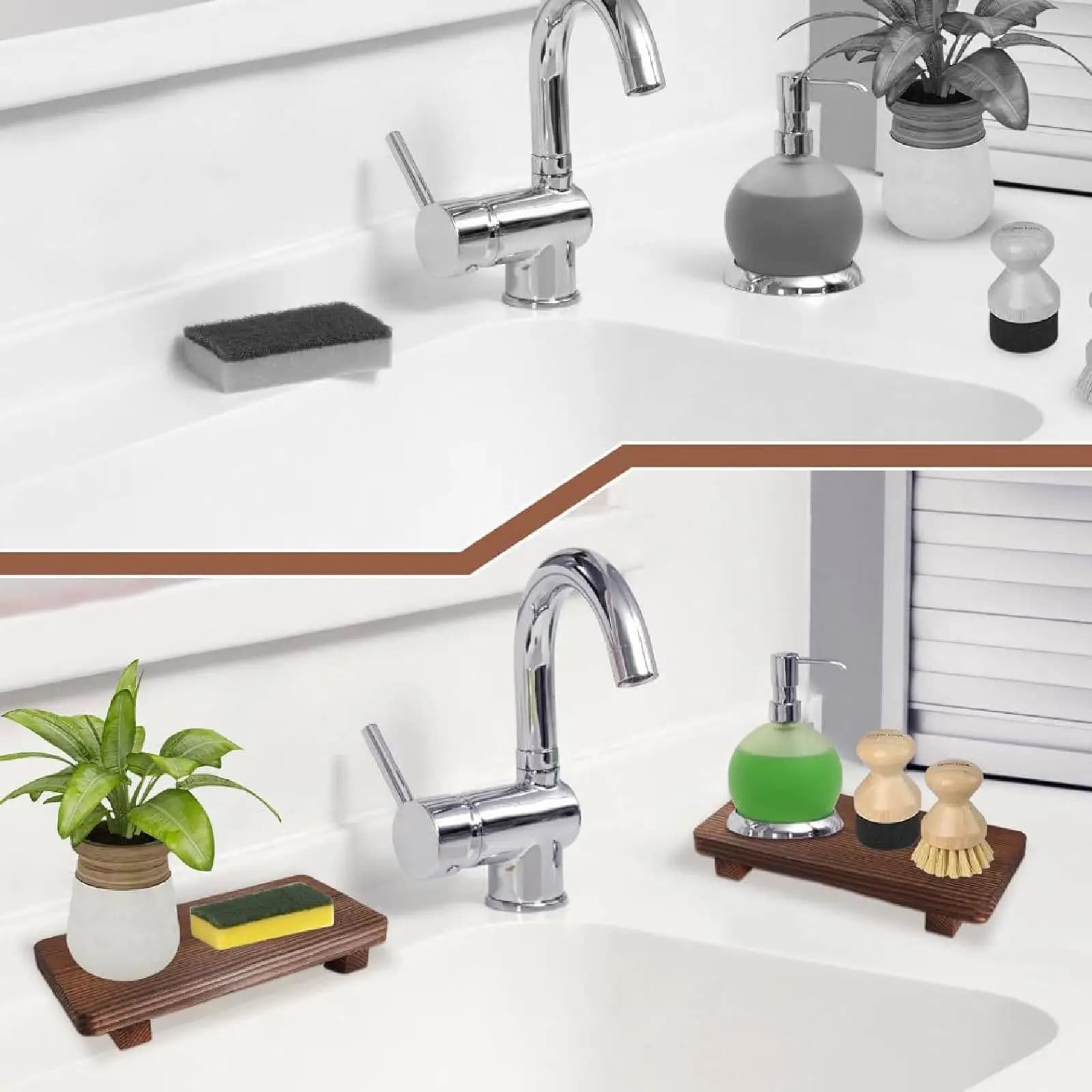 Wood Pedestal Soap Stand Footed Tray Candle Holder Multifunctional Soap Tray for Tabletop Kitchen Counter Wedding Sink Decor