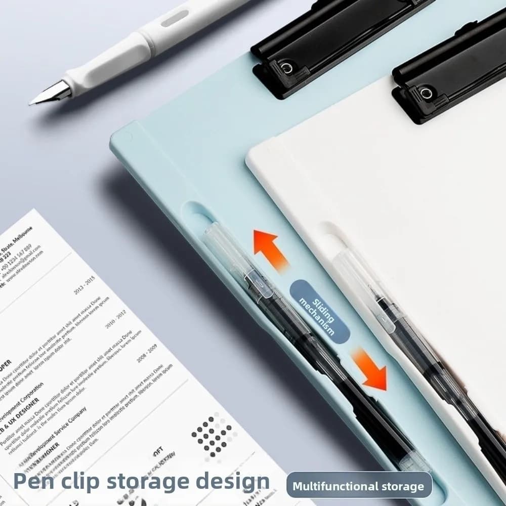 Cartella di file A4 Appunti in plastica per lettere Dimensioni Stecca per scrittura Clip in metallo con portapenne Appunti per scrittura Ufficio scolastico