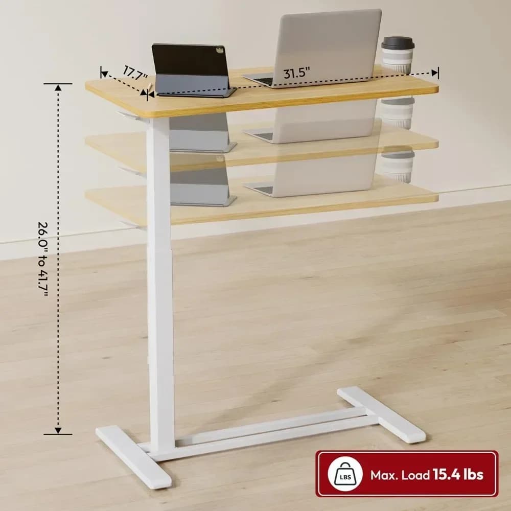 Tavolino Regolabile da Letto con Ruote Nascoste, Carrello Mobile Pneumatico per Computer Portatile con Vassoio, Ho-