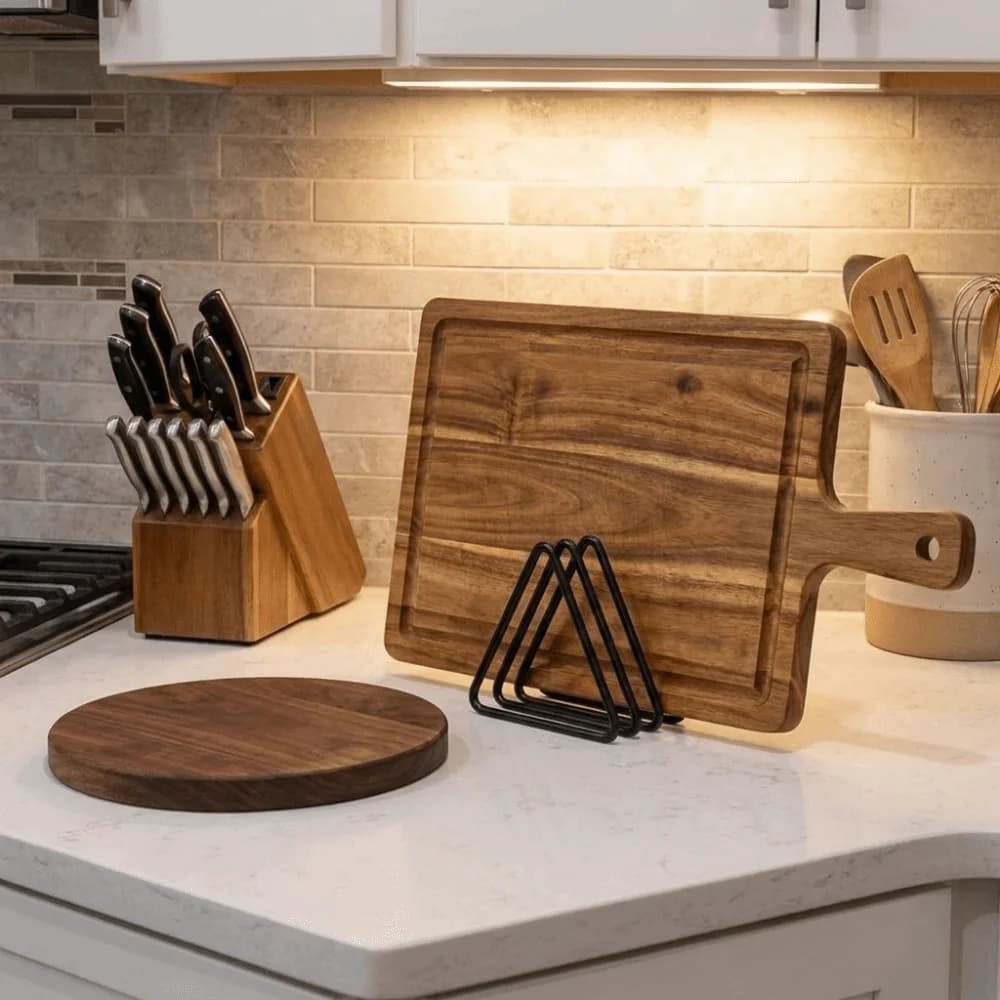 Iron Cutting Board Storage Rack 4-Slot Rust-proof Cutting Board Holder Triangular Space Saving Vertical Storage Organizer