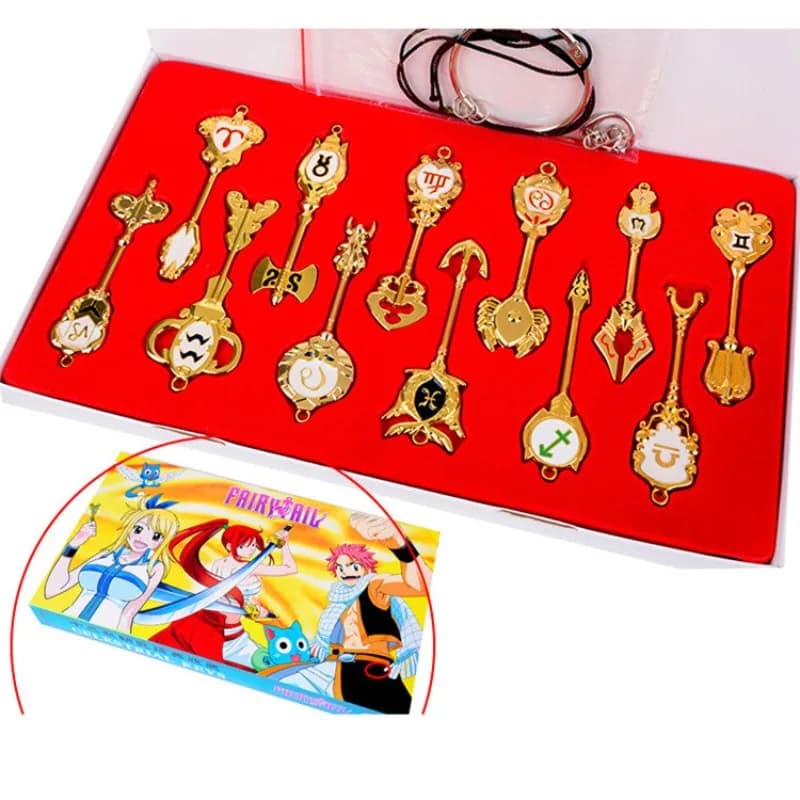 12pcs/set Fairy Tail Anime Peripheral Keychain Set Elza Lucy Zodiac Star Spirit Magician Summons Cosplay Key Ring Gift