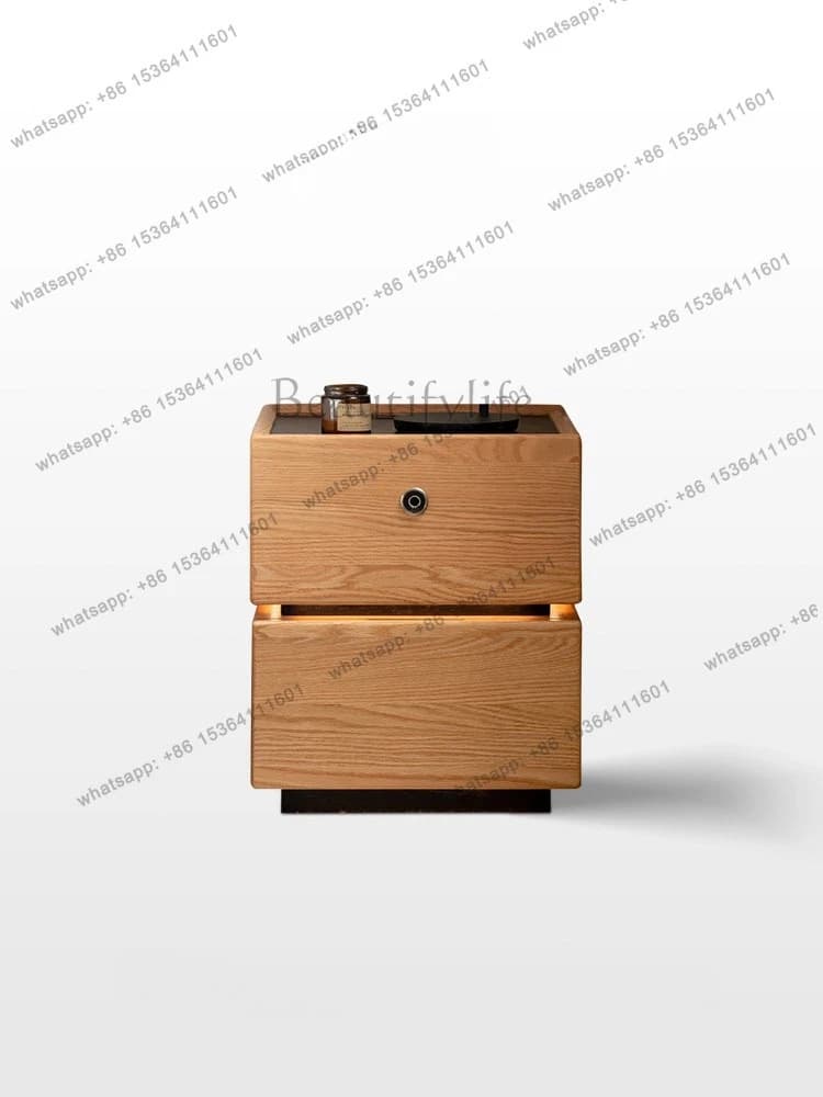 Suspended solid wood bedside table, bedroom smart with lock storage, antique log wind with socket, small cabinet