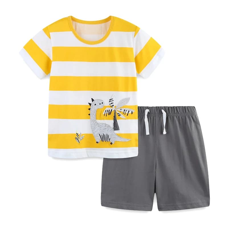 Misuratori di salto set di abbigliamento per bambini a righe per dinosauri estivi ragazzi ragazze abiti animali in cotone Applique abiti di vendita caldi