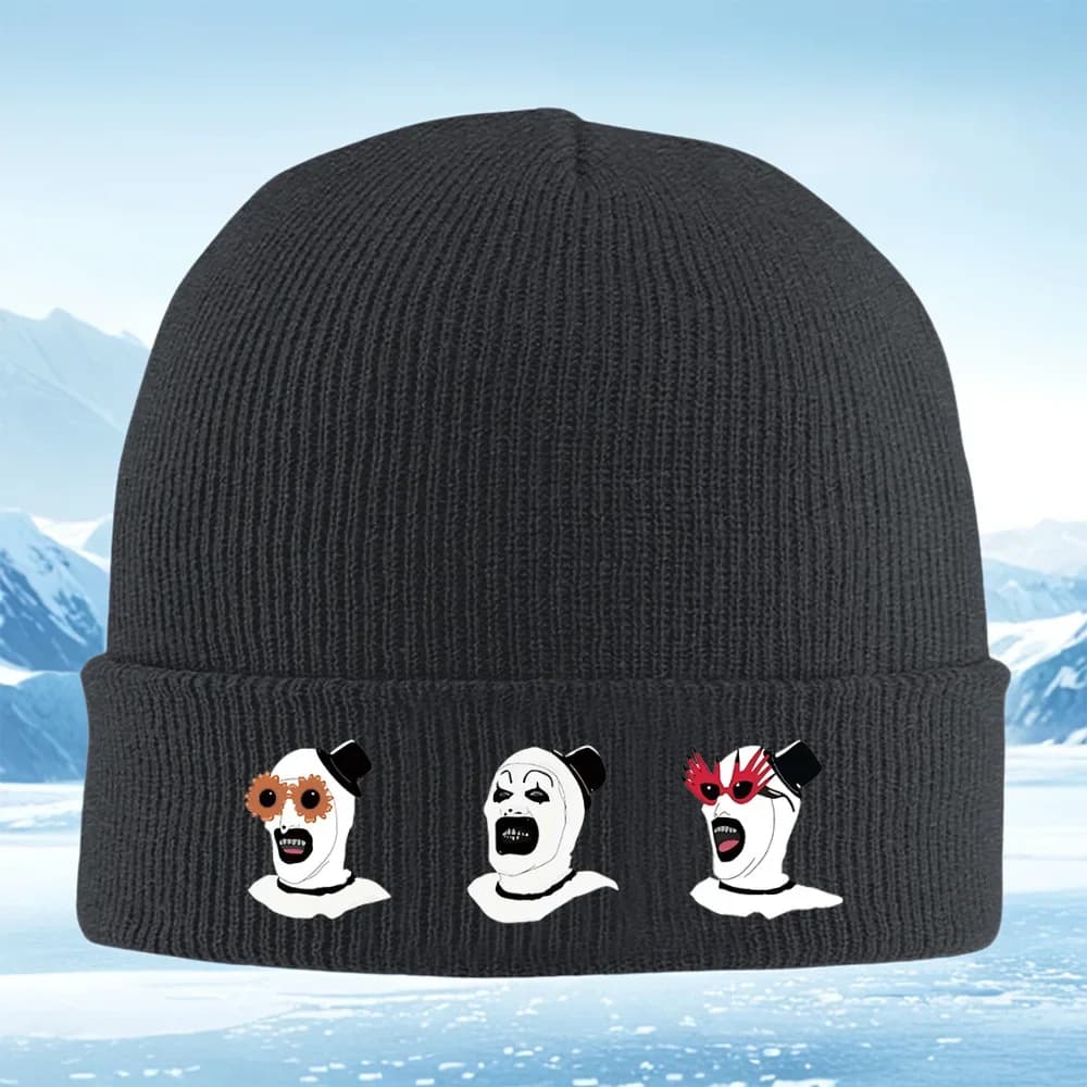 2026 Clown faces hats glasses dark teeth Men Women Unisex Knitted Hat Beanie Pullover Cap Winter Thermal Warm Christmas Outdoor