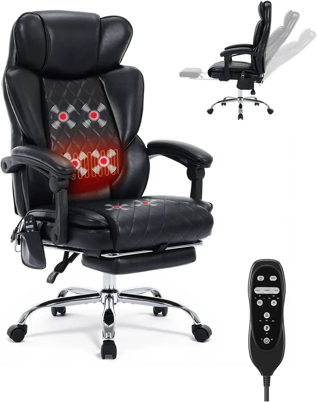 Sedia da ufficio ergonomica reclinabile da 500 libbre per persone di corporatura robusta, con massaggio, vibrazione, calore e poggiapiedi, ideale per casa e gaming