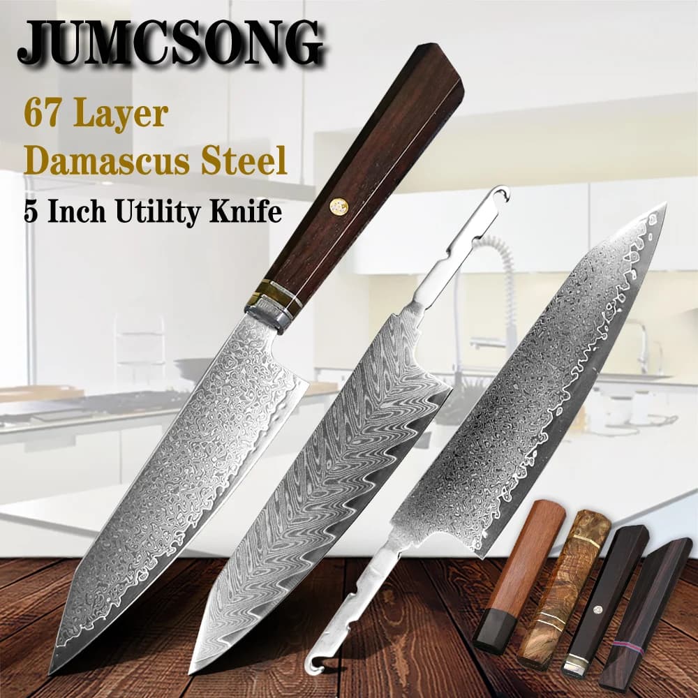 Coltello multiuso affilato per frutta da cuoco fai-da-te vuoto VG10 lama in acciaio di damasco materiale coltello semilavorato embrione stile giapponese