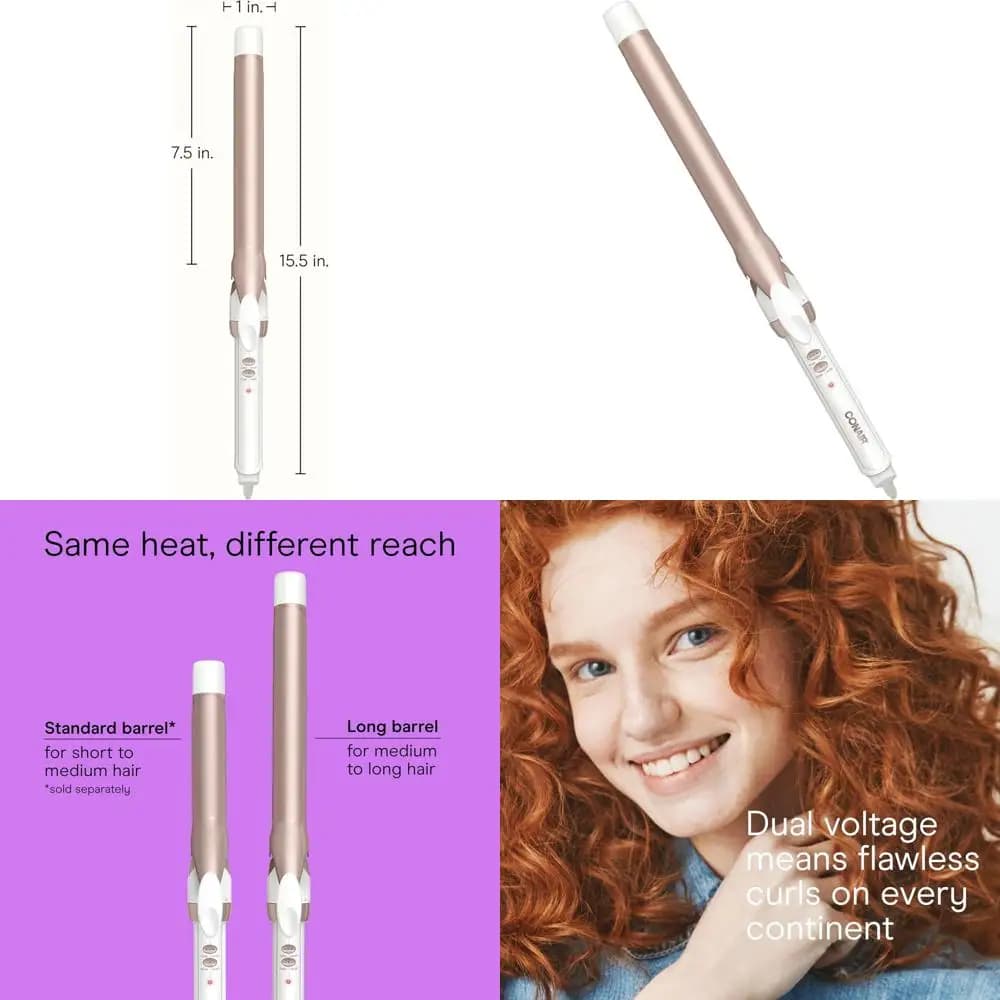 1 inch ceramic curling iron for classic curls and soft waves, suitable for all hair lengths, white/pink gold