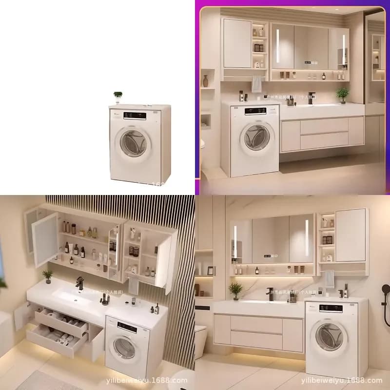 Integrated Laundry Bathroom Cabinet with Sintered Stone Sink Smart Mirror Combo Wash Basin Unit for Home Utility Space
