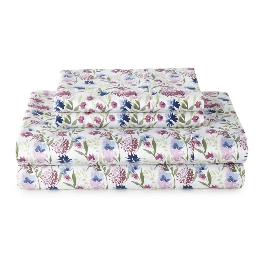 4-Piece 300 Thread Count Bashful Blooms Cool Cotton Sateen Bed Sheet Set Queen