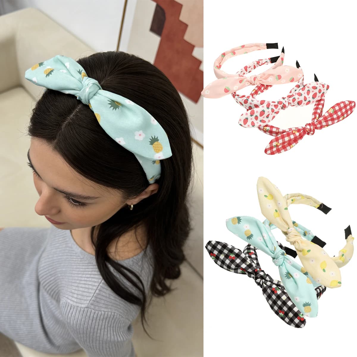 AWAYTR Orecchie di coniglio Stampa a strisce Cerchietti per capelli Ragazze Fiocco Fascia larga Ornamenti Fasce per capelli per accessori per capelli da donna