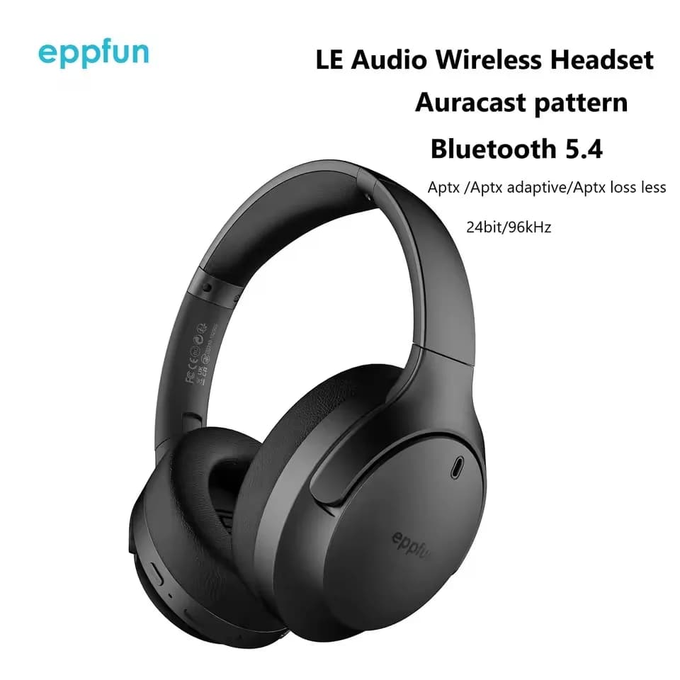 eppfun LE Audio Auracast Bluetooth 5.4 Headphones, Over Ear Headset with Mic, Aptx Lossless/AD/HD Audio Codec Low Latency for TV